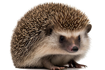 Obraz premium a masculine adult Atelerix albiventris, also known as the four toed hedgehog. front facing sitting. on a white backdrop, alone. Generative AI