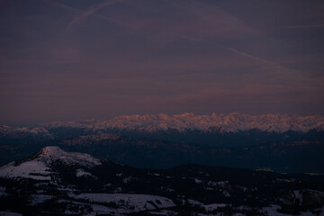 sunrise in the snow dolomites