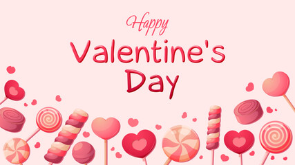 Festive poster, candy cartoon, happy Valentine's day 1366x768