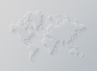 Illustration of a world map made of stars on a white background