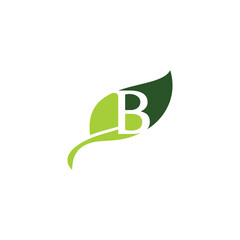 Green Leaf with Negative Space Letter B Logo Design 020
