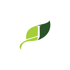 Green Leaf with Negative Space Letter J Logo Design 020