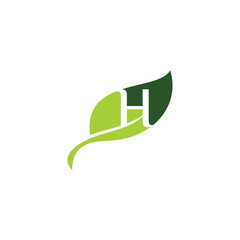 Green Leaf with Negative Space Letter H Logo Design 020