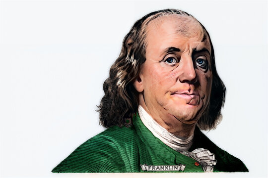 Benjamin Franklin cut on new 100 dollars banknote isolated