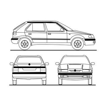 Car Vector Line Art. Car Hand Drown Combo Set.