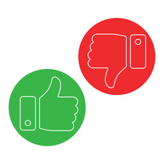 Thumbs up and thumbs down icon. Like and dislike line sign. Disagree with agree outline symbol. Arm gesture. Isolated on white background