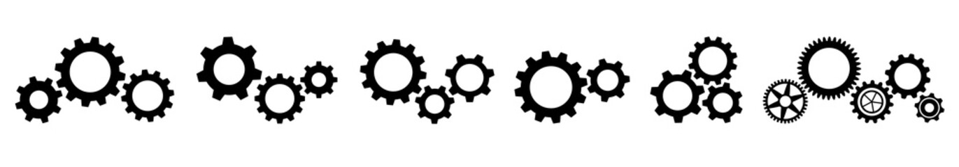 Gears icon set. Setting gears icon.Machine gear icon vector set. Simple Gear wheel collection. Cogwheel. Gear icons. Different style icons set. Vector illustration. - obrazy, fototapety, plakaty