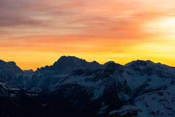 Naklejka premium sunrise in the snow dolomites