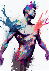 color silhouette of man with paint splash	
