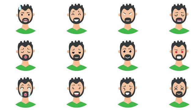 Animation emoji man face reaction set.Short animation.
