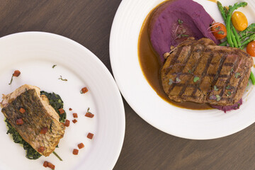 beef steak and grilled fish