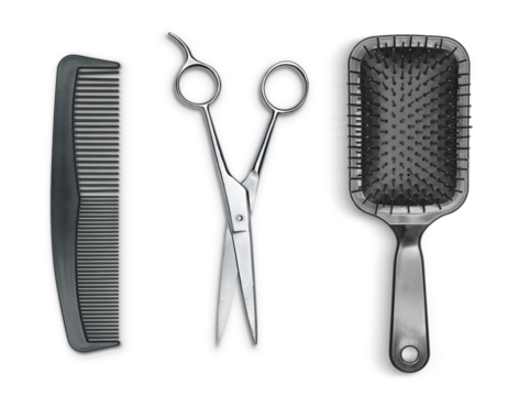 Comb, scissors and brush