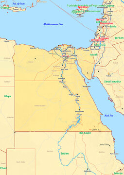 Egypt map with cities streets rivers lakes