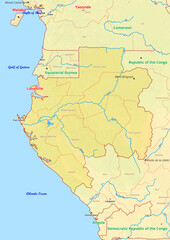 Gabon map with cities streets rivers lakes