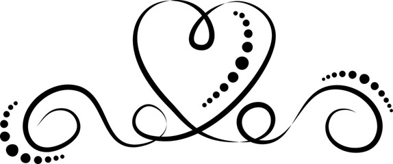 Calligraphic flourish heart. Hand drawn vintage wedding element. Swirl ornament