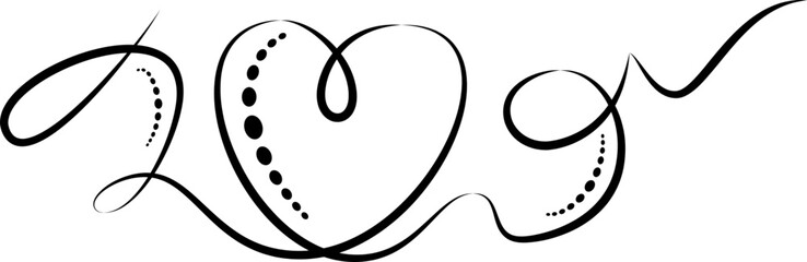 Calligraphic flourish heart. Hand drawn vintage wedding element. Swirl ornament