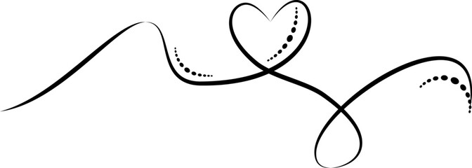 Calligraphic flourish heart. Hand drawn vintage wedding element. Swirl ornament