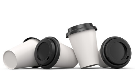 Set of paper coffee cups for cappuccino, americano, espresso, mocha, latte