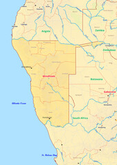  Namibia map with cities streets rivers lakes