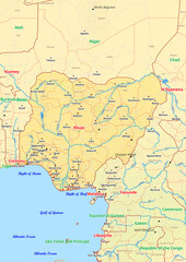 Nigeria map with cities streets rivers lakes