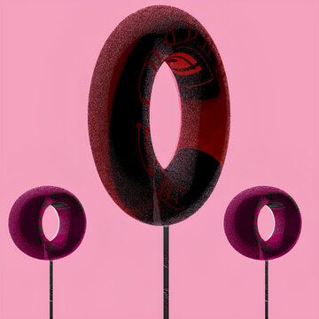 ollipop 3d illustration. Pair of sweet lollipops -  retro shape round candy on black stick isolated on pink . 3d rendering .Vector symbol.kids food-Candies, lollipop, sugar caramel in wrapper, gums .