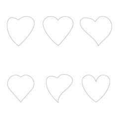 Simple flat set of six different heart shape red outline