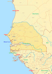 Senegal map with cities streets rivers lakes