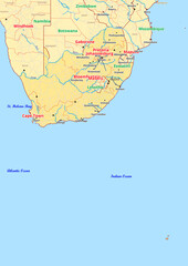 South Africa map with cities streets rivers lakes