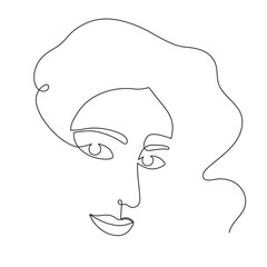 Woman face one line art, hand drawn continuous contour. Attractive girl portrait, beauty concept. Editable stroke. Isolated. Vector illustration