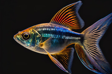 Beautiful fish in macro the danio rerio tetra fish. Generative AI