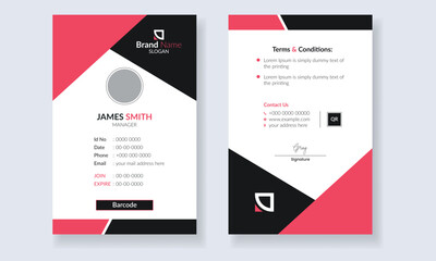 Fototapeta na wymiar Id Card Layout with red accents. simple employee business name card template vector. Professional Identity Card Template Vector for Employees and Others. Modern and minimalist id card template.
