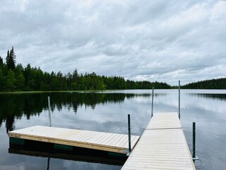 Wooden pier at the lake, peaceful, no people