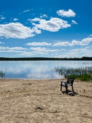 Sky reflection at the lake surface, peaceful summer lake view, no people