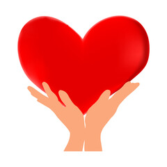 Hands holding heart on white background.