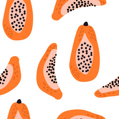 Seamless pattern with papaya exotic fruits. Cute vector summer background