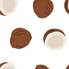 Seamless pattern with coconut. Tropical summer vector background with exotic fruits