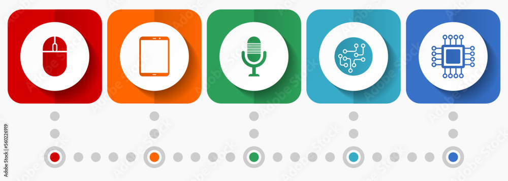 Poster technology vector icons, computer flat design web buttons collection, business concept infographic t