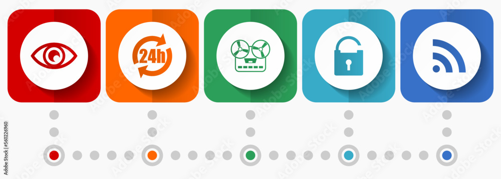 Poster media vector icons, multimedia flat design web buttons collection, business concept infographic temp