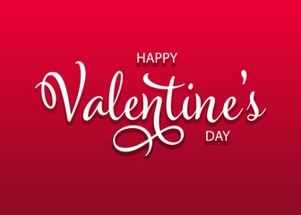 Happy Valentine's day text, hand lettering typography poster on red gradient background. Vector illustration. Romantic quote postcard, card, invitation, banner template.