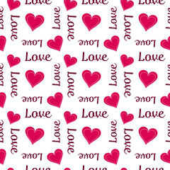 Simple heart shapes seamless pattern in a diagonal arrangement. Love and romantic theme background. Pink vector wallpaper.