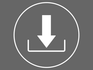Download icon. Down arrow, web data transfer isolated on dark background