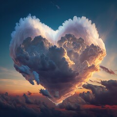 Valentine's Day Sky with Heart Symbol at Sunset: A Beautiful Nature-Inspired Illustration - Generative AI