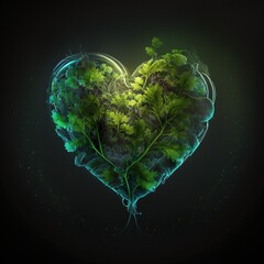 Valentine's Day Heart made with Fresh Green Leaves: A Nature-Inspired Design and Symbol of Love, Generative Ai