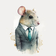 Painting of a corporate mouse wearing a business suit looking into the camera and ready to do some deals. Generative AI