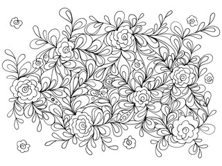 Fototapeta premium Antistress. Coloring. Floral black and white drawing. ink. Floral abstraction. Coloring book.
