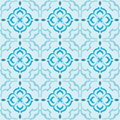 Blue Geometric Seamless Pattern with Tribal Shape. Pattern designed in Ikat, Aztec, Moroccan, Thai, Luxury Arabic Style. Ideal for Fabric Garment, Ceramics, Wallpaper. Vector Illustration.