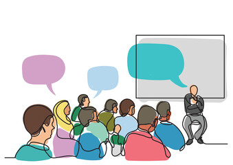 continuous line drawing attendees and presenter   - PNG image with transparent background