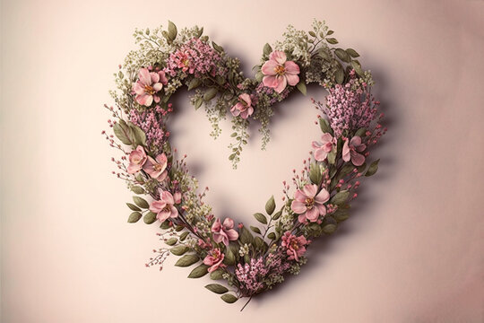 Heart-shaped floral wreath frame for Valentine's Day cards or images