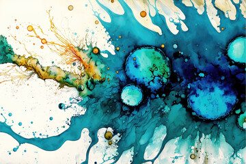 big blue watercolor splashes illustration for a bathroom artwork, generative ai technology
