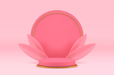 3d podium pink cylinder showroom basic foundation for product presentation realistic vector